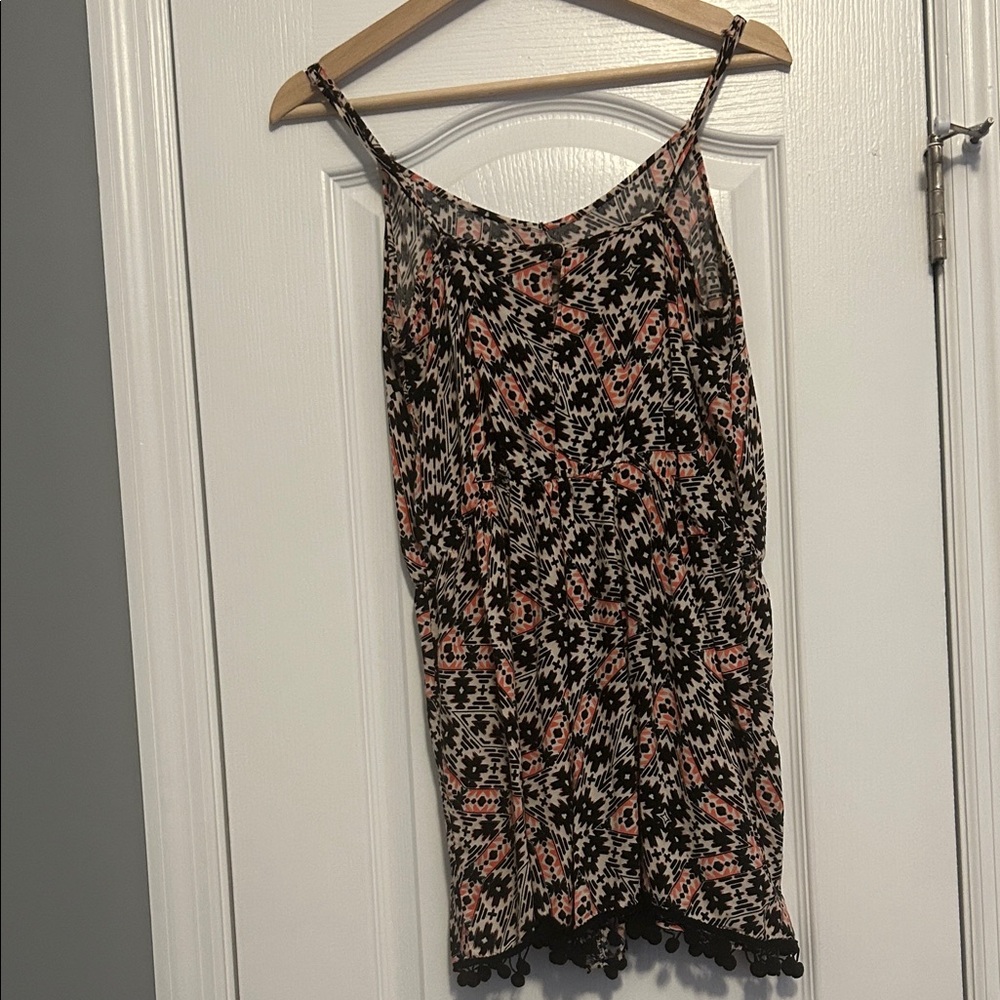 Romper w/ Spaghetti Straps PomPom Hem detail Black & Pink - Picture 8 of 12